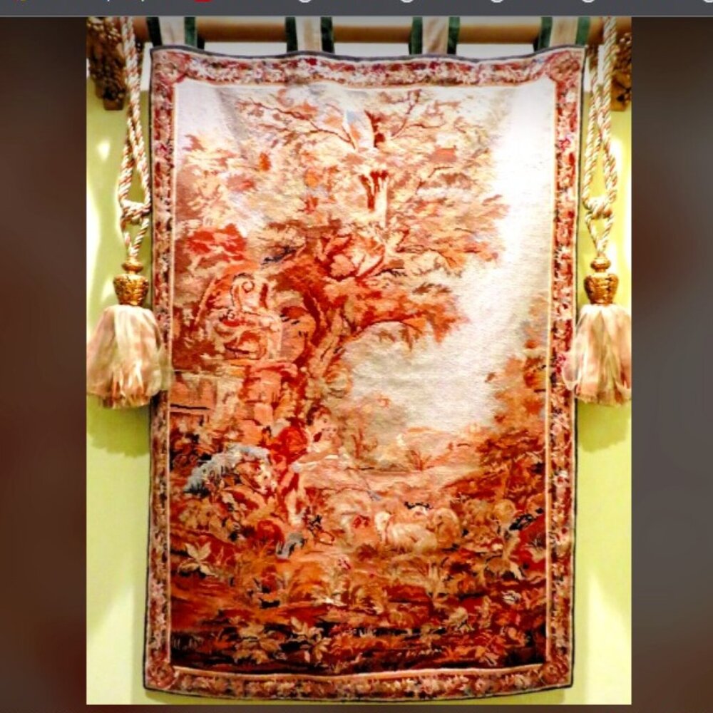Vintage Aubusson French Tapestry Pastoral Romantic Louis XV Style 52 x 36